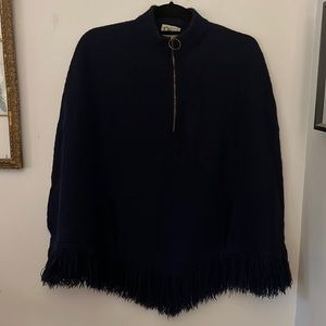 Vintage 70s Navy Blue 100% Orlon Knit Poncho Cape